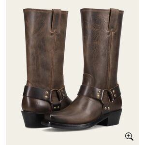 Frye Distressed Brown Leather Harness Boots